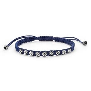 Lagos Anthem Sterling Silver Navy Blue Macrame 6mm Caviar Ball Bracelet Size 8